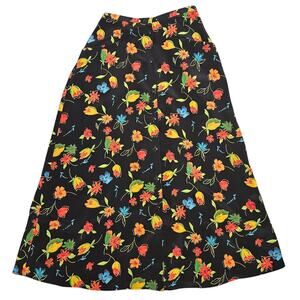 Vintage CCF Floral Skirt USA Black Womens 6 Button Front Lightweight Pockets